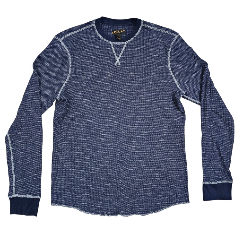 Helix Mens XL Blue Space Dye Waffle Knit Thermal Long Sleeve Crewneck Shirt